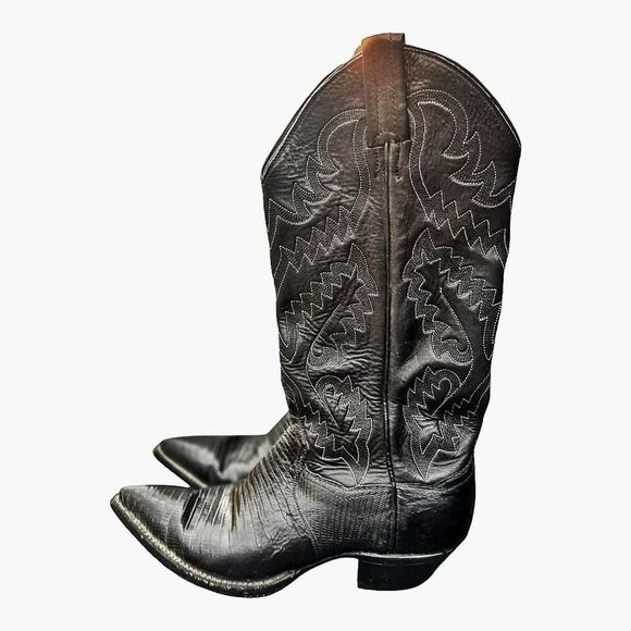 Women’s Panhandle Slim Vintage Black Leather Cowboy Boots Size 6B - Picture 7 of 8